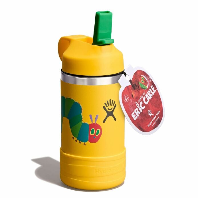 kids-12-oz-bottle-world-of-eric-carletm-f2 le26-w12-1000-kids-12-oz-wide-straw-cap-and-boot-yellow-caterpillar-angled-lid-open-withtag_1.jpg